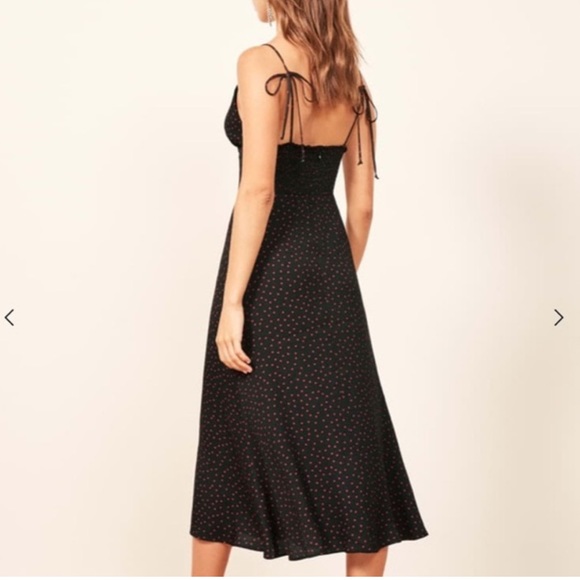 Reformation talita midi black red polka dot slip tie strap dress - Picture 4 of 6
